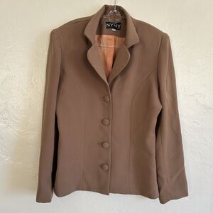 NY NY By Valentine Blazer Women's 8 Brown Lightweight 3-Button Lined Made USA